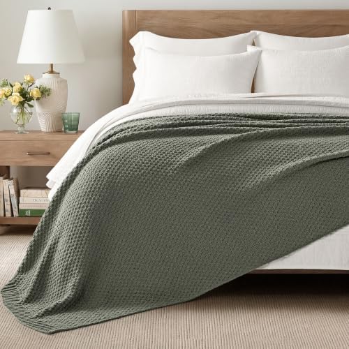 EVERGRACEHOME Chunky Chenille Knit Throw Blanket, 108x92, Dried Thyme Green