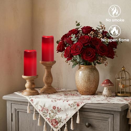 Amagic 3"x6" Red Flameless Candles with Remote, Christmas Battery Operated Candles with Timer, Waterproof LED Pillar Candles for Thanksgiving Table, Home, Outdoor Decor, Plastic, Set of 2