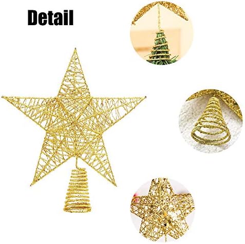 Christmas Tree Toppers Xmas Glitter Gold Hollow Star Treetop Topper