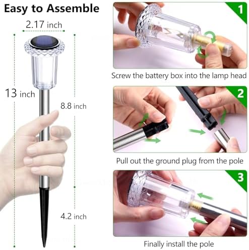 DenicMic 10 Pack Solar Pathway Lights Outdoor Waterproof Warm White LED