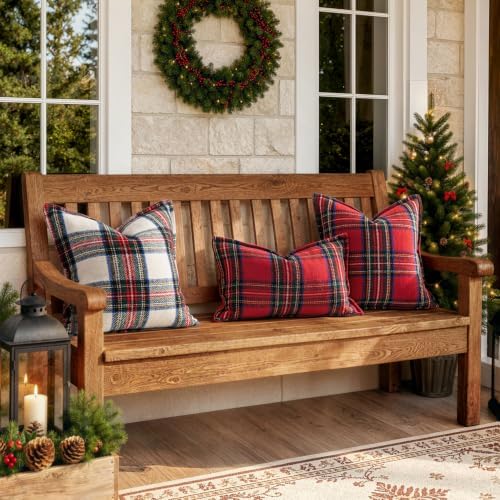 MIULEE Christmas Plaid Pillow Covers 18x18 Red Christmas Decorations for Home