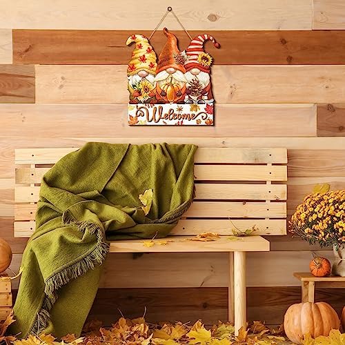 Boao Gnome Fall Welcome Door Hanger, Gnome Maple Leaf Wooden Sign Decor