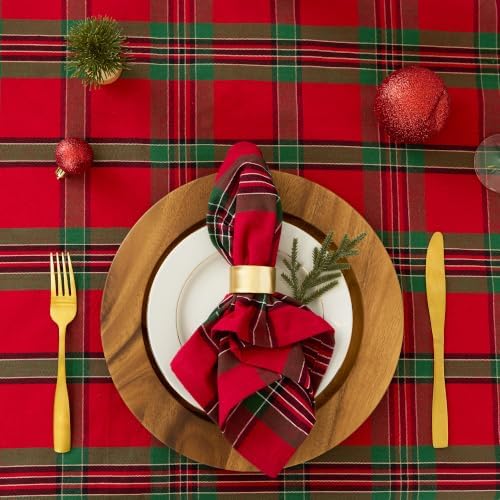 DII Farmhouse Christmas Plaid Dining Table & Kitchen Décor, Holiday Tablecloth, 70" Round, Red & Green