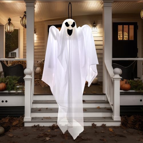 JOYIN 1 PC 27.5" Halloween Hanging Ghost Decorations Outdoor, Halloween Flying White Ghost Decor for Tree Front Yard Patio Lawn Garden, Haunted House Prop, Party Décor Outside