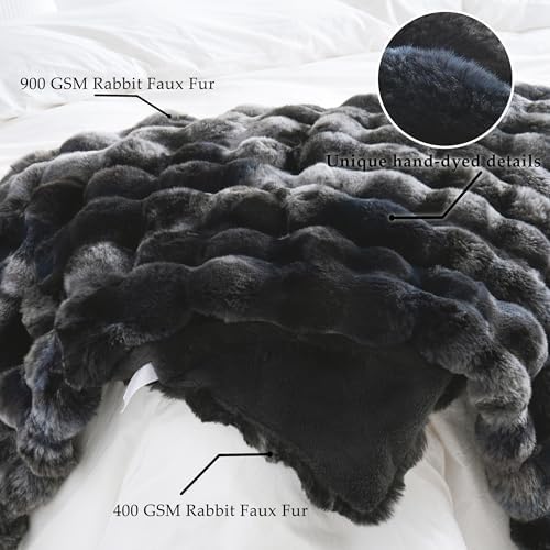 BENVWE Fluffy Faux Fur Throw Blanket for Couch, Soft Plush Thick Cozy Fuzzy Luxury Minky Bubble Blanket for Home Living