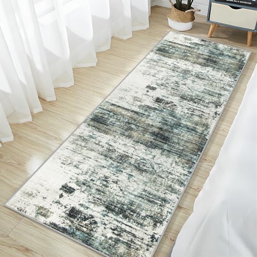 2'6''x8' Runner Rugs Washable Rug:Modern Abstract Hallway Teal Green Carpet