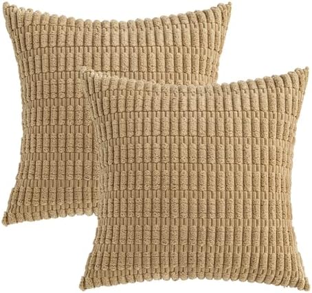 MIULEE Pack of 2 Corduroy Decorative Throw Pillow Covers 24x24 Inch Soft Boho Striped Pillow Covers Modern Farmhouse