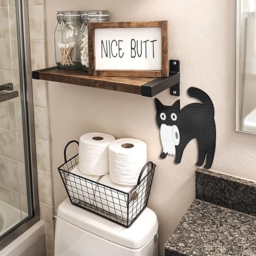 Dripykiaa Funny Black Cat Bathroom Decor Set, 3 Pcs Wooden Cats