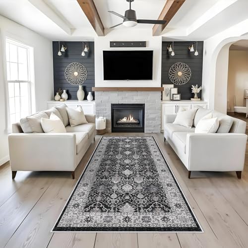 Washable 4x8 Hallway Runner Rug: Vintage 8ft Soft Runners for Entry Living Room Wide Low Pile Carpet with Non-Slip