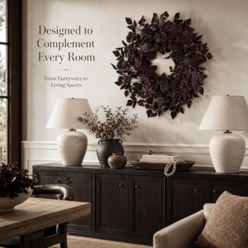 Fall Decor for Front Door-Plum Leaves Wreath, Both Halloween and Fall