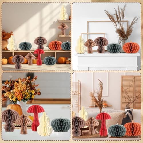 6Pcs Fall Honeycomb Pumpkin Mushroom Centerpieces Decor for Thanksgiving