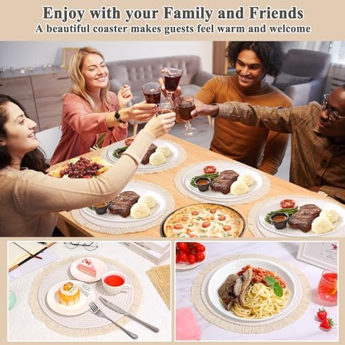 Round Placemats Set of 4 Table Mats 13Inch Washable Cotton Heat Resistant for Dining Table Decor, Farmhouse Thick Rustic Kitchen Placemats Non-Slip Hand Woven Boho Placemats for Thanksgiving Christmas