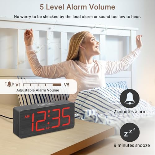 DreamSky Wooden Digital Alarm Clock for Bedroom with Large Numbers