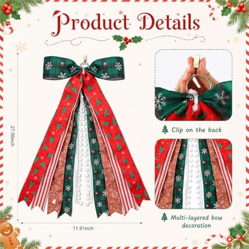 1 Pack Christmas Large Wreath Ribbon Bow for Front Door