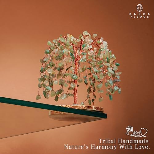 KARMAPLEDGE Chakra Tree of Life Birthday Gifts for Women, Home and Office Decor, Handmade Green Aventurine Crystal Tree