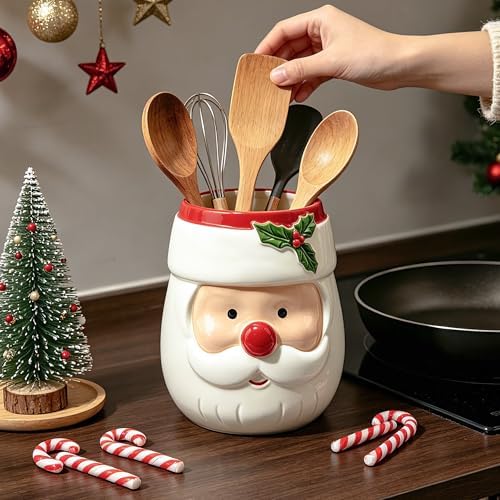 pinata Christmas Kitchen Decor, Christmas Santa Ceramic Utensils Holder