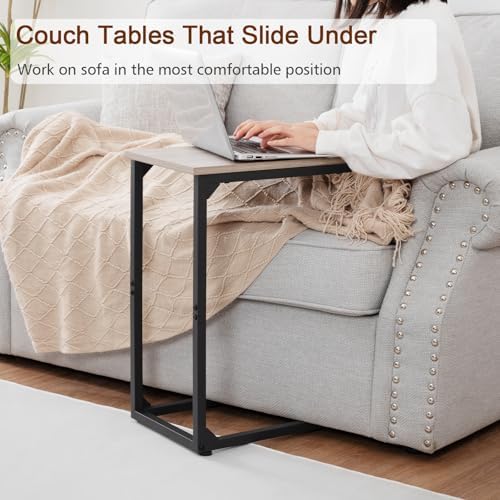 AMHANCIBLE C Shaped End Table, Slide Under Couch Table for Sofa