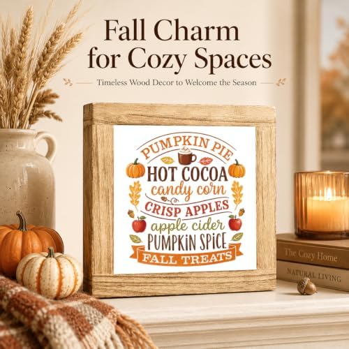 Fall Wood Sign, Pumpkin Pie Hot Cocoa and Apple Cider Tabletop Decor