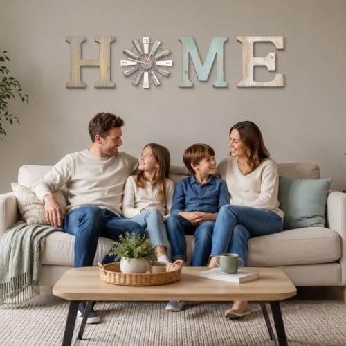 ZAZIWZ Farmhouse Home Signs with Windmill Clock Wall Decor Rustic Home Letters Wall Art for Living Room Kitchen