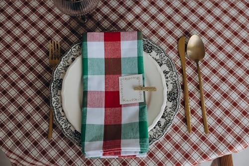 Christmas Cloth Dinner Napkins - 12 Pack, 20"x20", 100% Cotton Red, Green and White Holidays Theme Dinner Napkins - Reusable and Washable Napkins for Christmas Parties and Decoration (12 Pack)