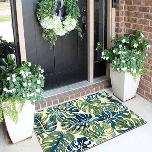 Front Door Mat Outside Entrance - 2x3 Tropical Leaf Entryway Rug