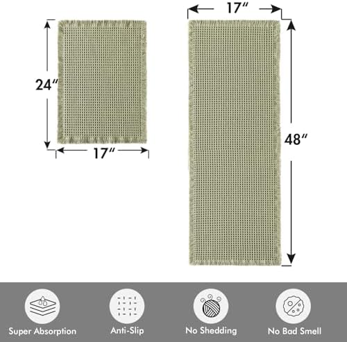 MIULEE Set of 2 Waffle Bathroom Rugs Sage Green Bath Mat 17"x24"+17"x48"