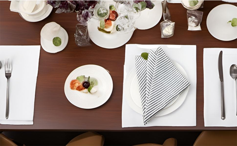 Plain Striped Cotton Linen Blended Dinner Cloth Napkins - Set of 12 (17 x 17 inches) - for Events & Home Use (Black)