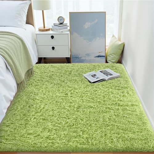 OLANLY 3x5 Machine Washable Small Bedside Rug, Soft Fluffy Shaggy Rugs for Living Room, Bedroom, Indoor Floor Carpet