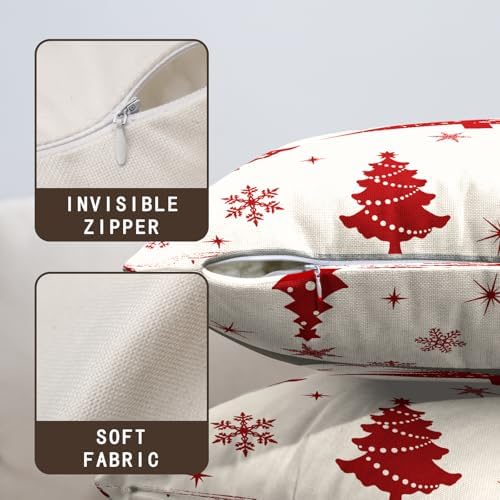Red Christmas Throw Pillow Covers 16x16 Set of 2 Winter Xmas Tree Snowflake Outdoor Pillow Cases Merry Christmas Decorative Holiday Farmhouse Cushion Cover for Home Couch Sofa