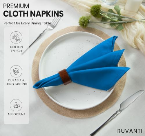 Ruvanti Cloth Napkins Set of 12, Cotton Enrich 18”x18” - Blue