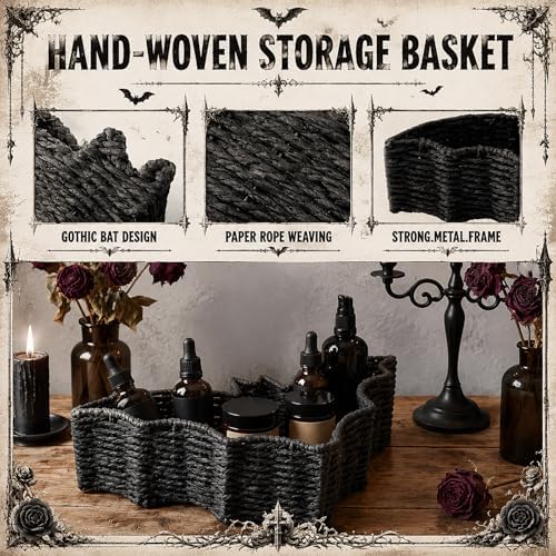 Gothic Bathroom Decor Bat Black Bat Basket Woven Paper Rope Halloween Tray