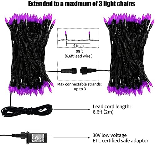 Minetom Halloween String Lights Outdoor, 98 Feet 300 Led Christmas Lights with 8 Lighting Modes for Halloween Party Christmas Xmas Tree Lights Decor(Purple)