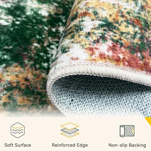RELEANY Washable 5'x8' Abstract Area Rug for Living Room Green Multi