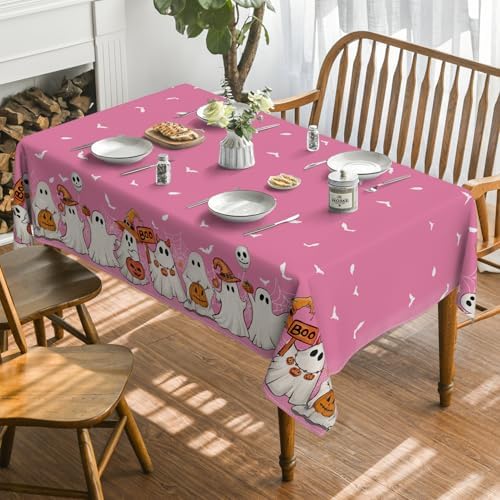 Horaldaily Halloween Tablecloth 60 x 120 Inch Rectangular Pink Bat Ghost