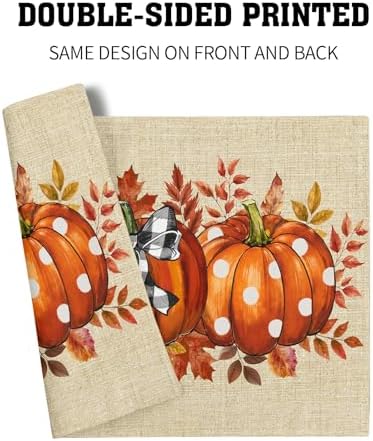 Fall Pumpkins Placemats Set of 6 18x12 Inch Autumn Thankful Linen Place Mats Heat-Resistant Washable Wipeable Thanksgiving Season Holiday Table Mat for Party Kitchen Dining Room Dinner Table Decor