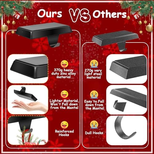 Homjoy 4 Pack Metal Christmas Stocking Holders for Mantle Heavy Duty Stocking Hangers Stocking Hook Christmas Ornaments for Counter Tables Window Fireplace Mantle Decoration (Black)