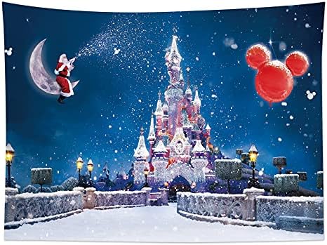 HVEST Castle Tapestry Santa Claus on Moon with Snowflake Wall Hanging Winter Scenery Tapestries for Bedroom,Living Room,Dorm Party Wall Decor,59Wx51H inches