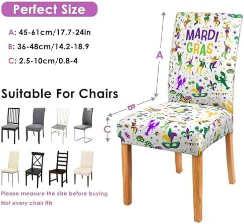 Mardi Gras Chair Covers Set of 4,Carnival Dionysia Chairs Slipcover for Dining Room, Removable Washable Breathable Cover in the Kitchen Restaurant Holiday Decor