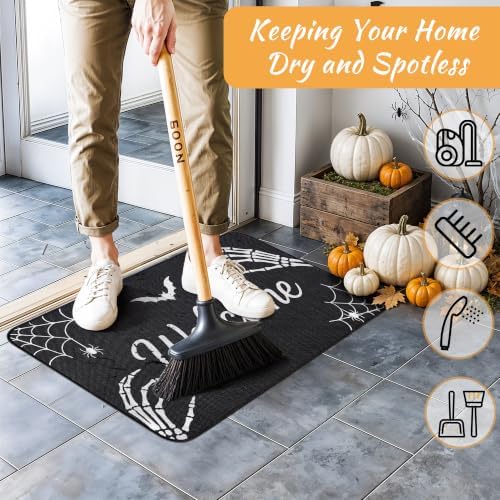 Halloween Skeleton Door Mat, Skull Front Welcome Rug, Spooky Outdoor Decor