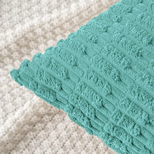 MIULEE Lumbar Corduroy Decorative Throw Pillow Covers 12x20 Aqua Green