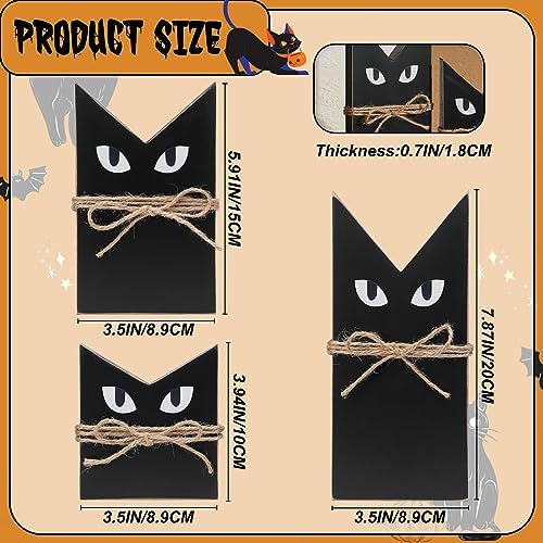 3 PCS Wooden Black Cats Decor, Spooky Cat Theme, Halloween Tiered Tray Decor, Farmhouse Halloween Tiered Tray and Mantle Decoration, Fall Accent, Wood Sign Rustic Style, Halloween Decoration Indoor