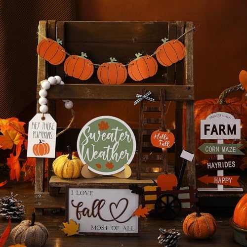FairySandy 19 Pcs Fall Tiered Tray Decor Set, Pumpkin Patch