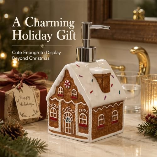 Potchen Christmas Cube Gingerbread House Soap Ceramic Pump Bathroom Decor