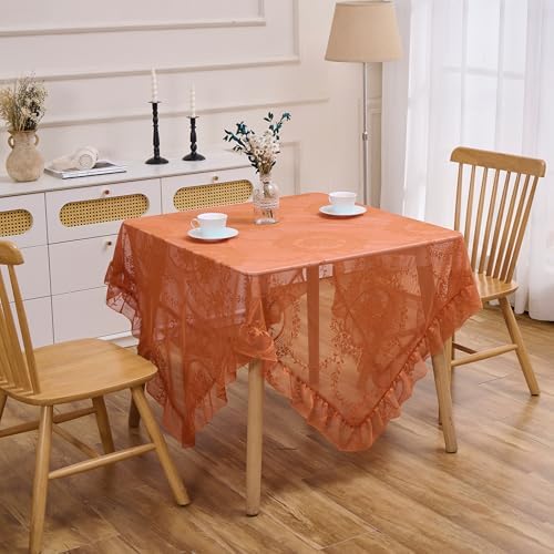 Lace Tablecloth Vintage Table Cloth (Orange, 55”x55”, Square)