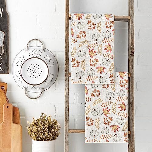 Artoid Mode Orange Leaves Pumpkins Fall Kitchen Towels Set of 4 18x26 Inch
