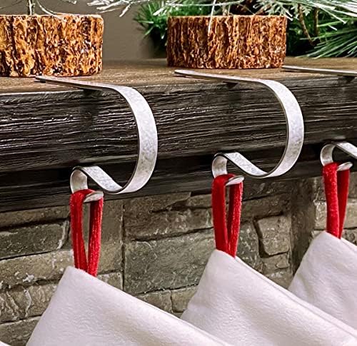 Haute Decor The Original MantleClip Stocking Holder- 2 Pack (Galvanized Steel) - Steel Christmas Stocking Hanger Hook Adjusts to Fit Various Mantel Sizes and Styles