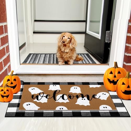 Tinideya 2 Pcs Halloween Layerd Doormat Set for Outdoor Porch Decor
