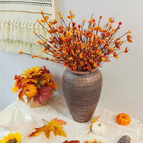 RHN Artificial Fall Floral Stems for Vases,15.75 in Fall Faux Berry Bittersweet Stems Decor Autumn Branches Picks Decor for Autumn Harvest Thanksgiving Day Home Table Floral Arrangements Vase Filler