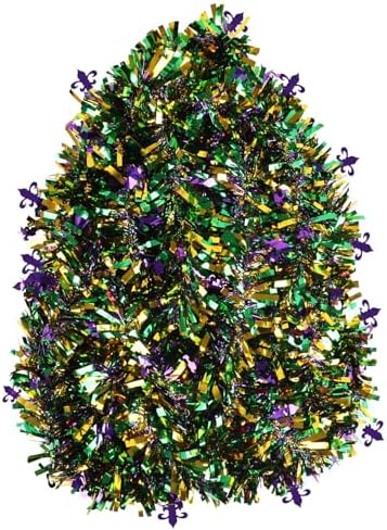 FOIMAS 33FT Mardi Gras Tinsel Garland,Green Purple Green Twisted Metallic Hanging Garland for Mardi Gras Parade Tree Fireplace Home Decoration