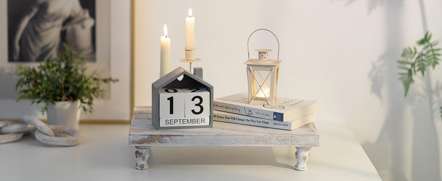 Wooden Riser Decorative Tray / Whitewash
